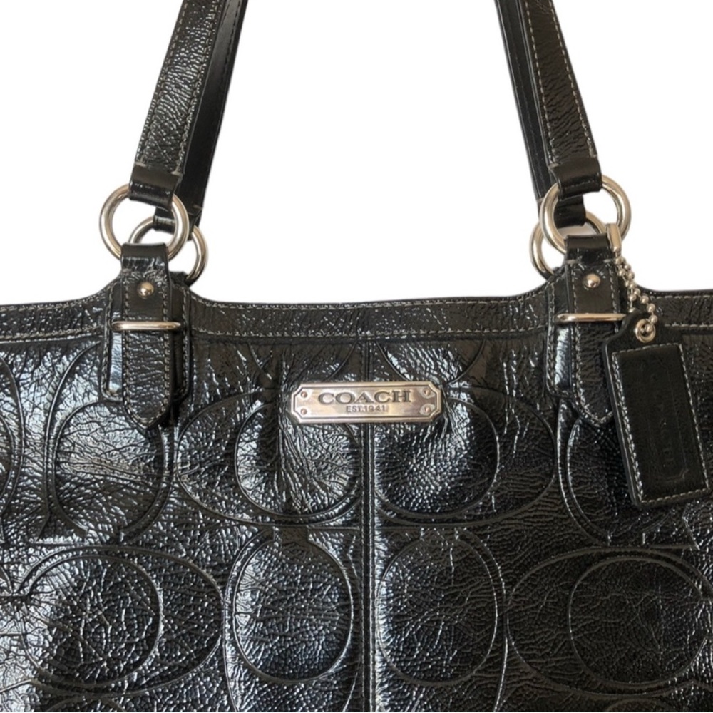 Coach Gallery Black Signature Embossed Patent Leather North/South  Tote F19818 - Picture 6 of 16